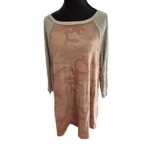 Pink Camouflage and Gray Waffle Knit Raglan L/S Shirt by P&Rose Size Small